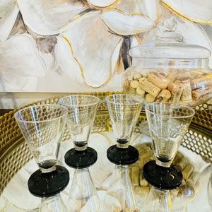 4 Luminarc France Black Stem Martini Cocktail Wine Glasses Retro MCM Barware